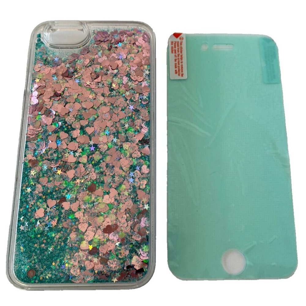 iPhone 6s Hard Case Moving Gel Cover Sparkly + Screen Protector, Blue Turquoise